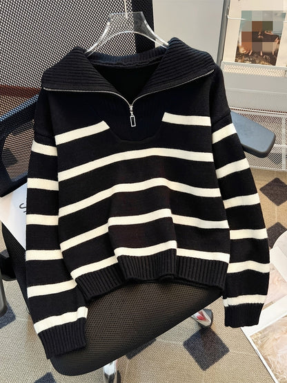 Penelope | Striped Half-Zip Collared Sweater