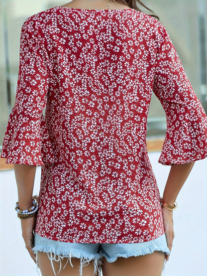 Cecily | Ditsy Floral Ruffle-Sleeve Blouse