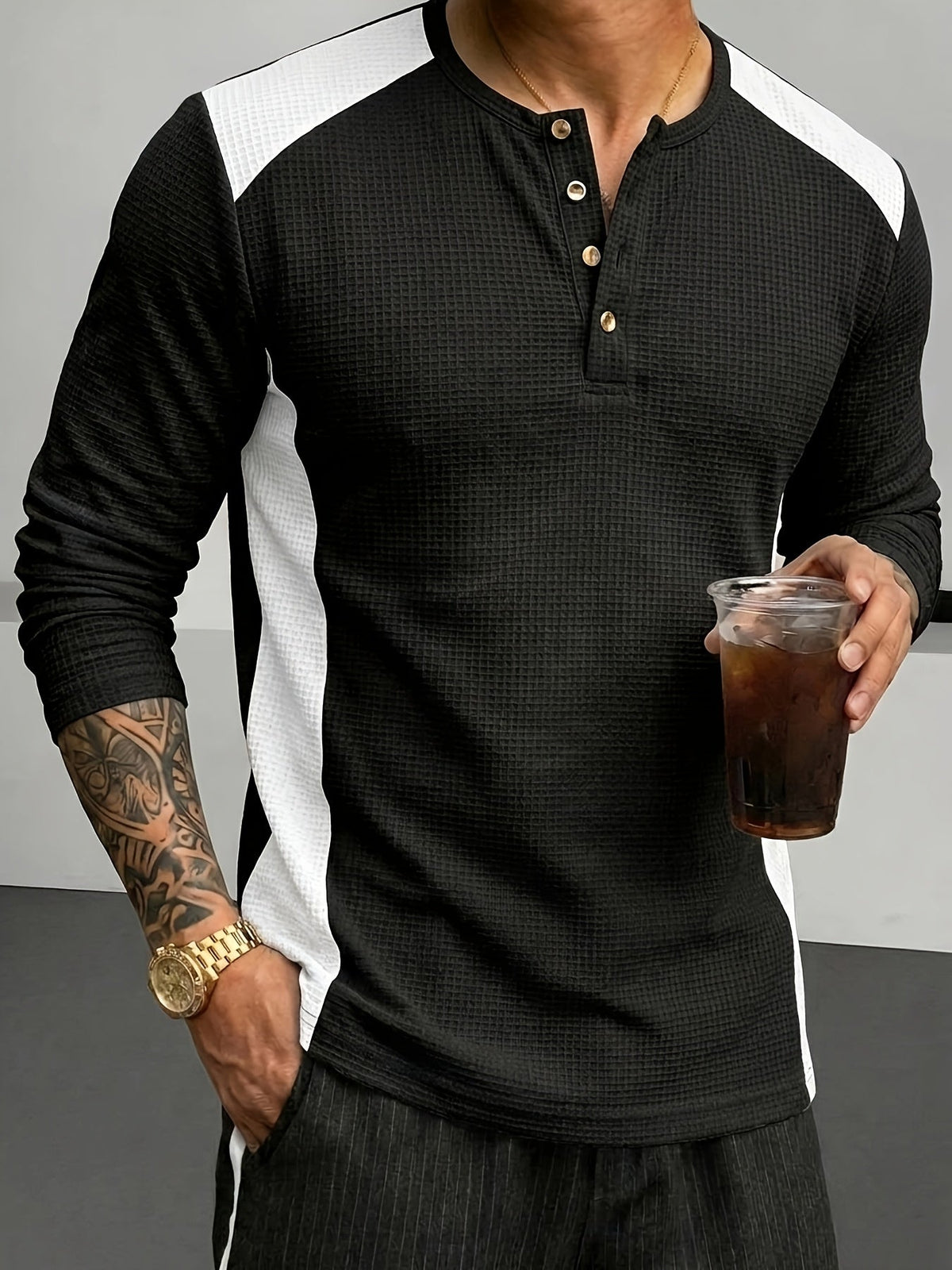 Sawyer | Textured Contrast Henley Shirt