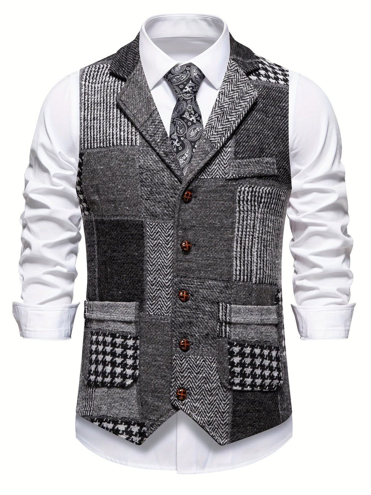 Benedict | Patchwork Vest with Herringbone Pattern