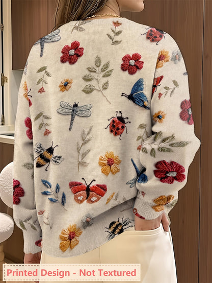Meredith | Botanical Print Crew Neck Sweater