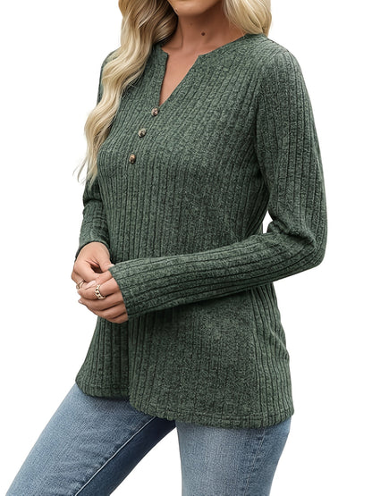 Noelle | Ribbed V-Neck Button Top