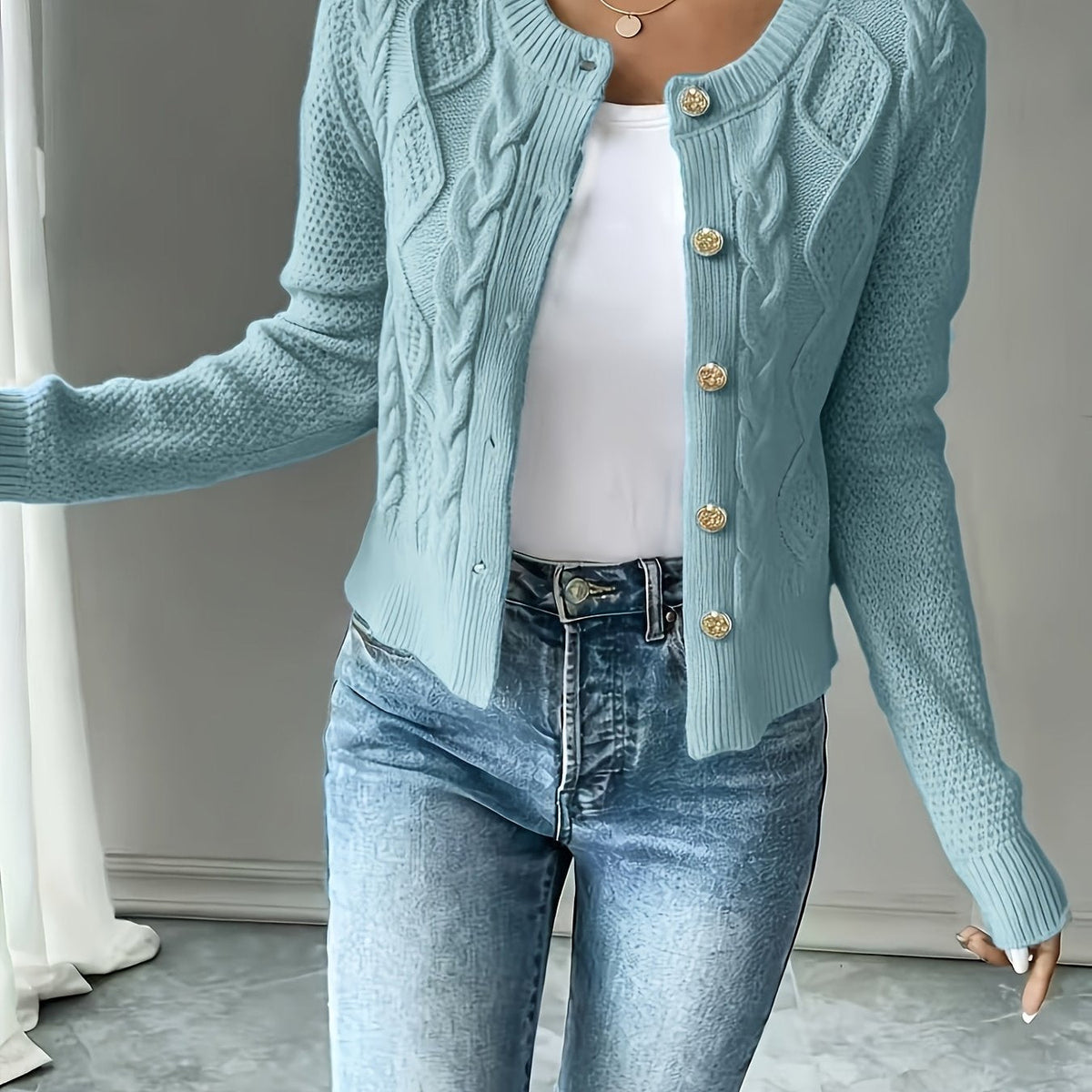 Cecilia | Cable-Knit Button-Front Cardigan