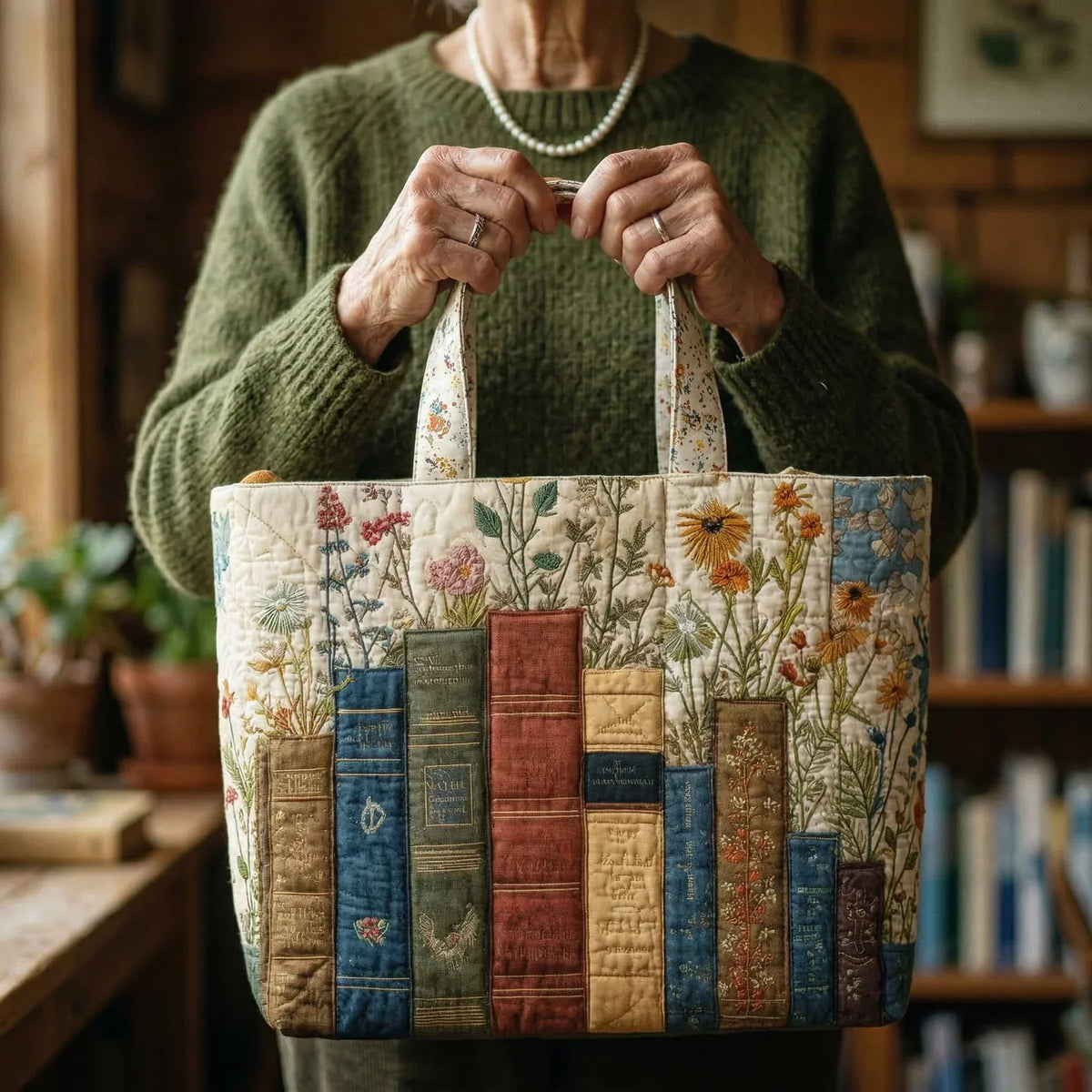 HANDMADE BAG - BOOKS & FLOWERS
