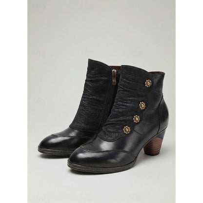 Maisie | Ruched Button Heeled Ankle Boots