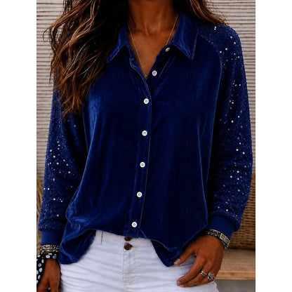 Bridget | Sparkle-Sleeve Button-Up Shirt