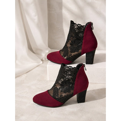 Helena | Floral-Lace Block Heel Ankle Boots
