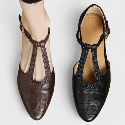 Caitlin | Classic Braided T-Bar Block Heel Shoes