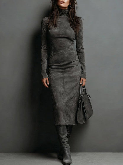 Maisie | Elegant Suede High Neck Dress