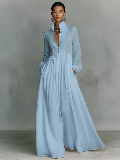 Aria | Stylish Stand Collar Button Maxi Dress