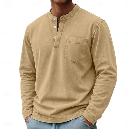 Theodore | Vintage-Wash Long Sleeve Henley Shirt