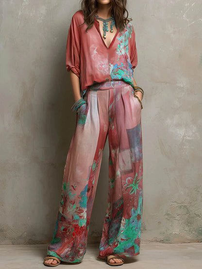 Franzel | Floral Wide-Leg Two-Piece Set