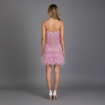 Vivienne | Fringe and Feather Party Mini Dress