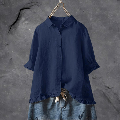 Heather | Ruffle-Hem Collared Blouse
