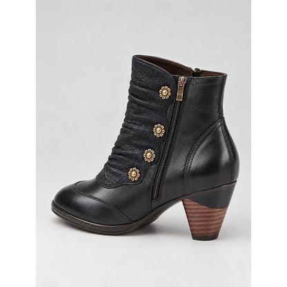 Maisie | Ruched Button Heeled Ankle Boots