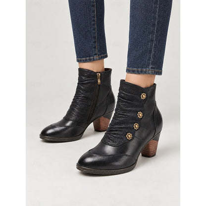 Maisie | Ruched Button Heeled Ankle Boots
