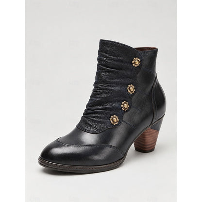 Maisie | Ruched Button Heeled Ankle Boots