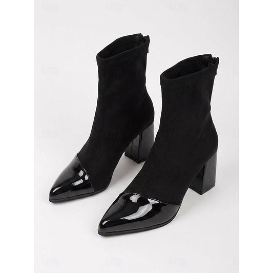 Lucia | Sleek Cap-Toe Chunky Heel Ankle Boots