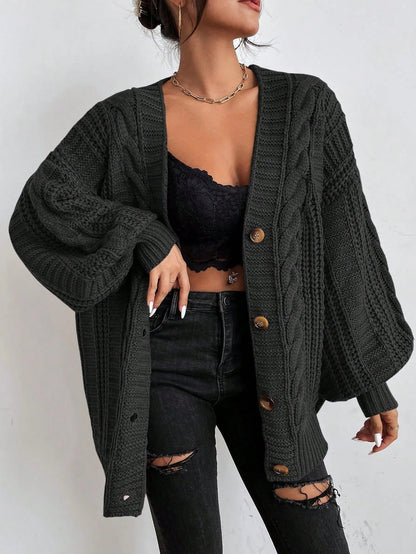 Women's Cardigan with Cable Knit & Button Front | Oversized