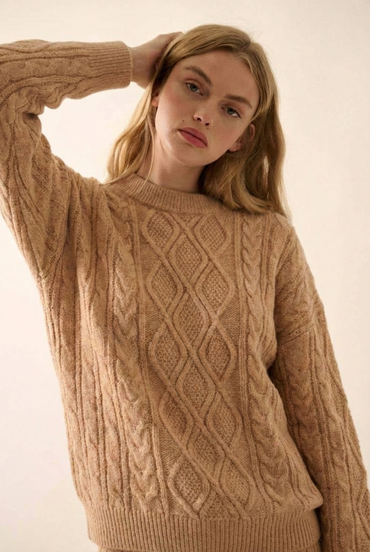 Women's Chunky Cable Knitted Jumper Crew Neck | Oversized