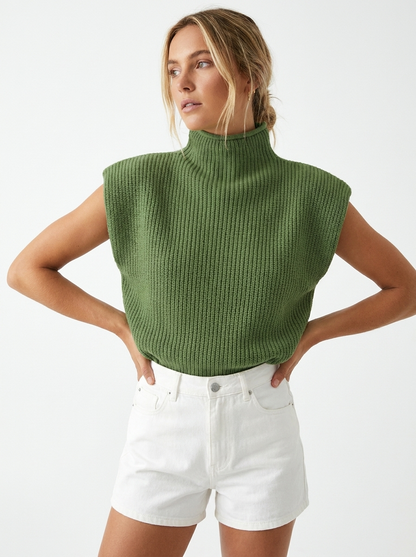 Women's Knitted Vest Sleeveless High Neck | Oversized Style