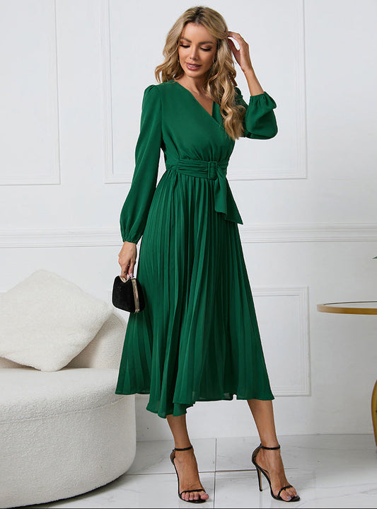 Grace | Stylish V-Neck Long Sleeve Midi Dress