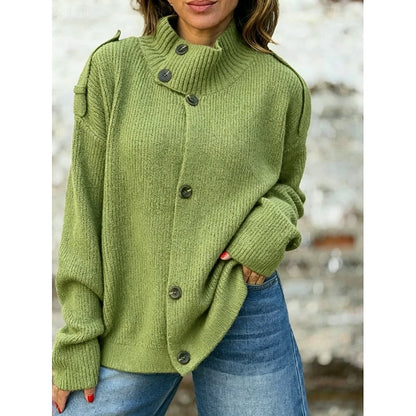 Isla | Button-Front Stand Collar Cardigan