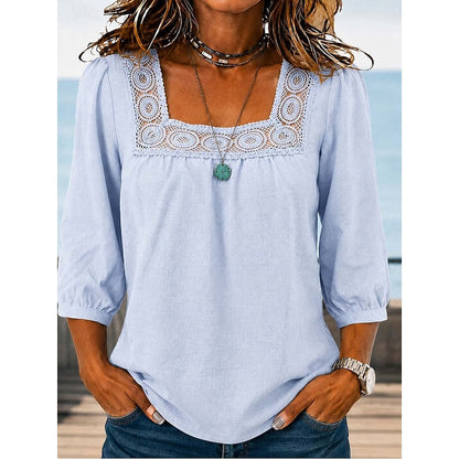 Maribeth | Lace-Trim Square Neck Blouse